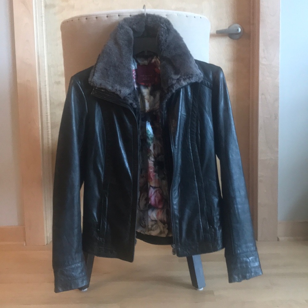Ted Baker leather biker jacket shearling collar